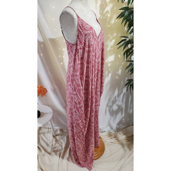 Elan Double V-Neck Boho Asymmetrical Maxi Dress Size S Floral Paisley Pockets - Picture 4 of 11